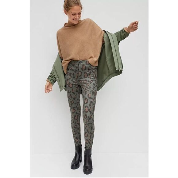 NEW Anthropologie Maeve Leopard Animal Faux Sueded Slim Pants Leggings Size 4 - Picture 2 of 4